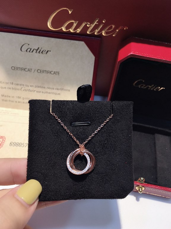 Cartier new three rings necklace with diamonds, S925 silver, end chain with original Logo, fine accessories, necklace