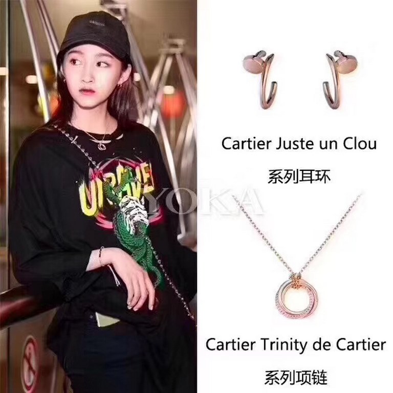 Cartier new three rings necklace with diamonds, S925 silver, end chain with original Logo, fine accessories, necklace