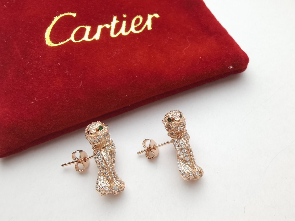 Cartier Tyrannical high-end leopard earrings earrings Fan Bingbing the same model Using micro-setting process! Advanced plating cnc polished   high-grade atmosphere      Brand new Cartier leopard head to strike! Stylish,