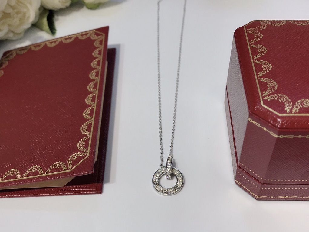 Cartier classic burst full star double circle necklace, s925 silver, double-sided can be worn, classic and versatile, necklace