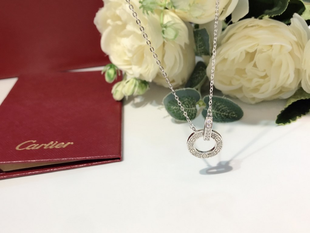 Cartier classic burst full star double circle necklace, s925 silver, double-sided can be worn, classic and versatile, necklace