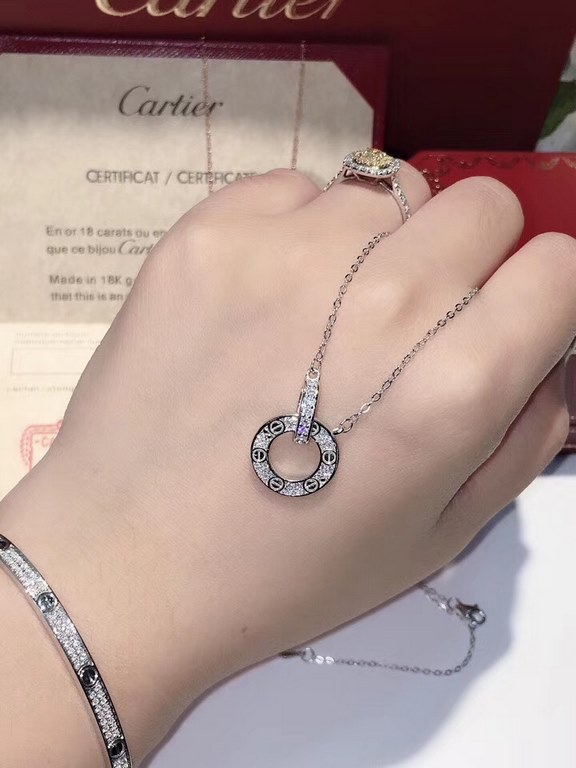 Cartier classic burst full star double circle necklace, s925 silver, double-sided can be worn, classic and versatile, necklace