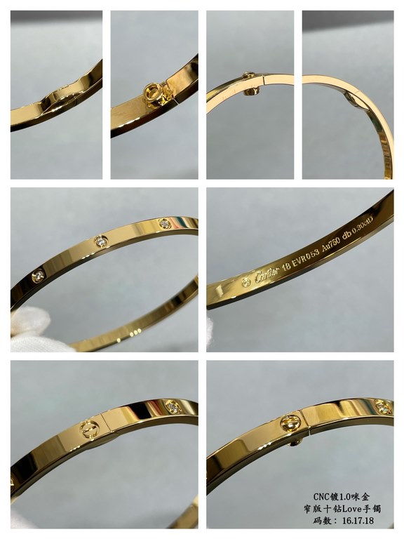 V gold plated 1.0 imitation gold, CNC high definition Cartier narrow version of the ten diamonds LOVE bracelet, size 16.17.18   High-level craftsmanship Nail bit polished treatment Screwdriver opening design  90 degrees 