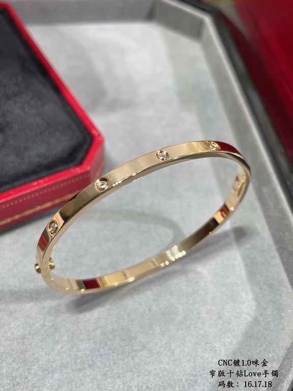 V gold plated 1.0 imitation gold, CNC high definition Cartier narrow version of the ten diamonds LOVE bracelet, size 16.17.18   High-level craftsmanship Nail bit polished treatment Screwdriver opening design  90 degrees 