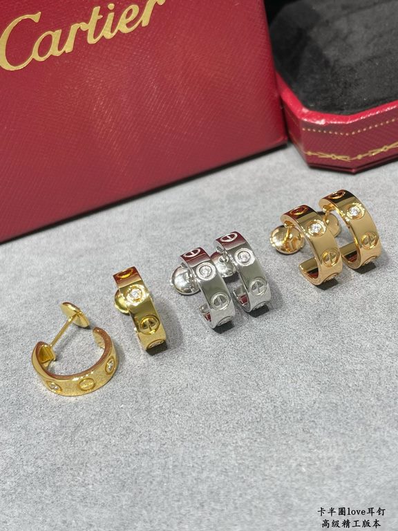 V gold Cartier Cartier LOVE half circle earrings Classic with flying saucer earplugs [purchase level]   classic Cartier love series. The most classic models need not be introduced High-end imported from Germany Three col