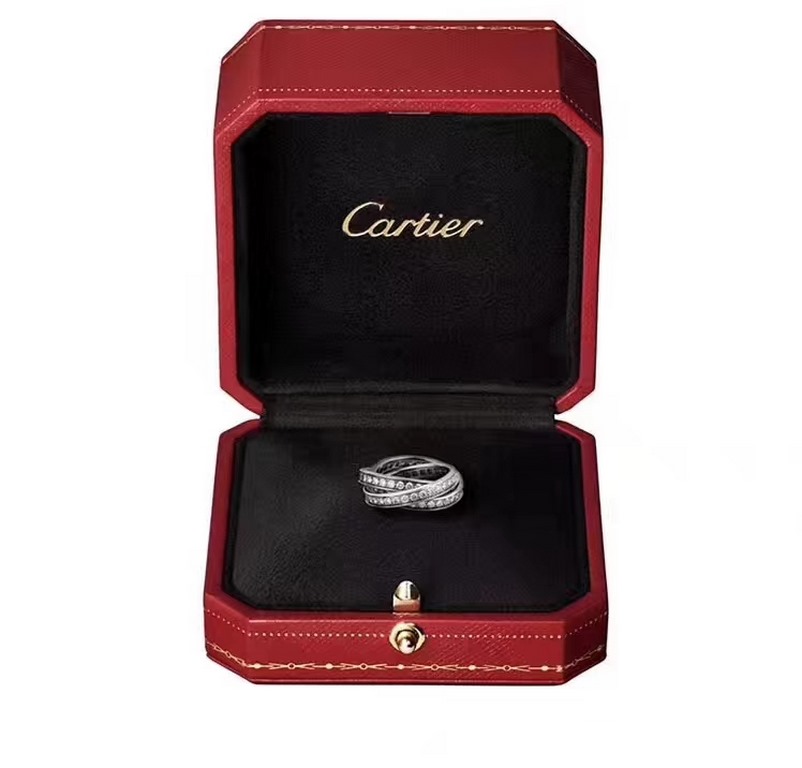 Ma Yili same Cartier Cartier counter three ring full of diamonds   micro-set inlaid diamond ring   High-end V gold material customized three in one exquisite top exclusive three ring bearing in mind the gorgeous and colo