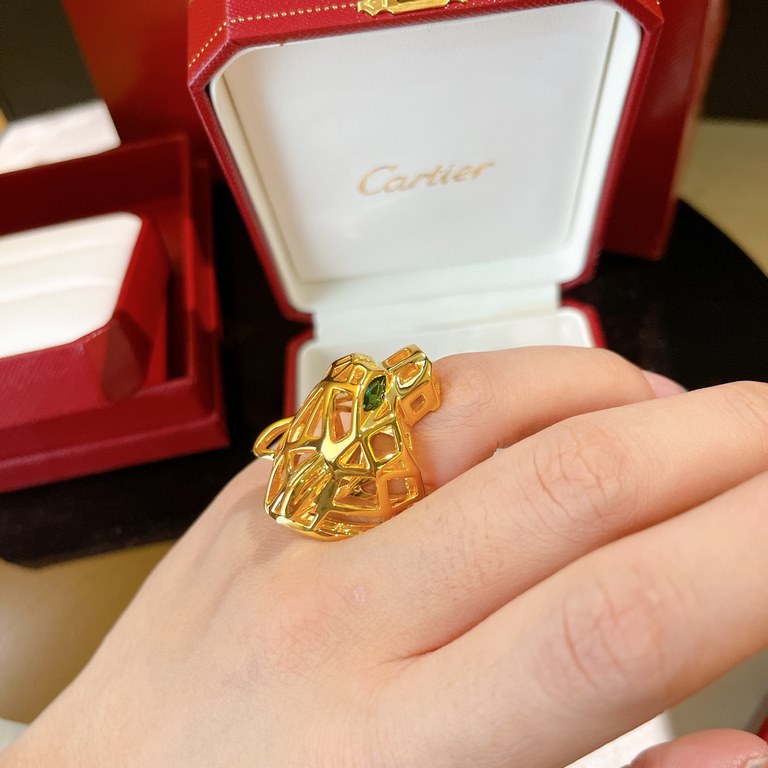 Cartier Cartier luxury domineering polished green eyes leopard ring atmosphere elegant noble   classic aristocratic model, luxury leopard head design    exclusive real shot V gold material plating 18k gold technology wit