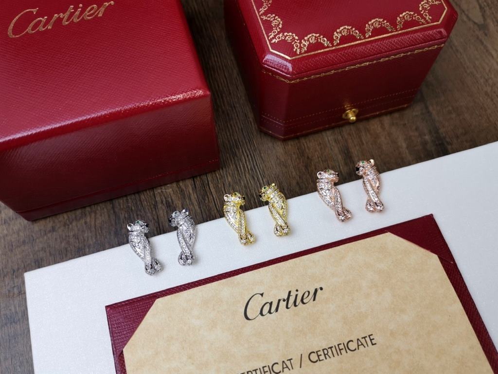 Luxury leopard head earrings] Cartier Cartier [strong] 11 leopard full diamond earrings    classic aristocratic model, luxury full diamonds caressing leopard design    exclusive real shot   925 silver needle anti-allergy