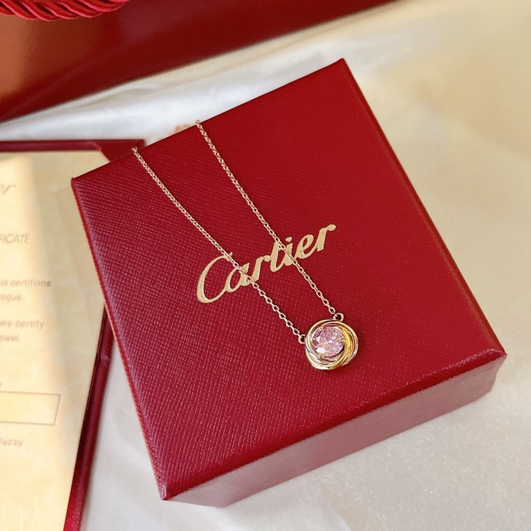 Limited Edition Cartier Cartier Tricolor Pink Diamonds  Necklace Earrings Trinity de cartier collection High-end customization High-class color separation plating exquisite craft top s925 sterling silver material does no