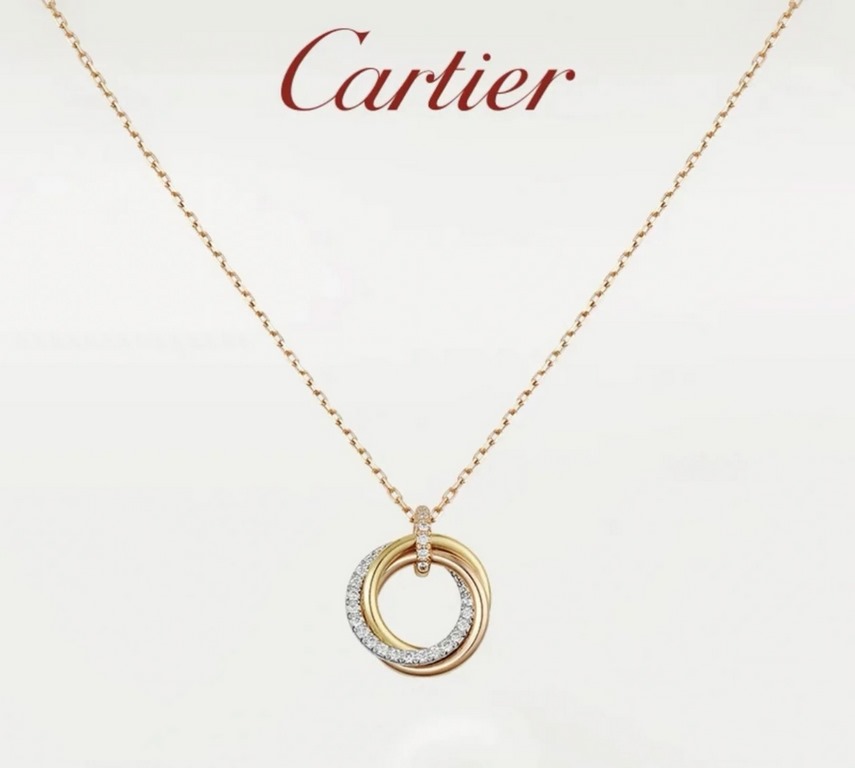 Cartier white diamonds tri-color triple ring necklace shipping S925 sterling silver crafted version with logo  [925 chain length 45cm adjustable with end tag