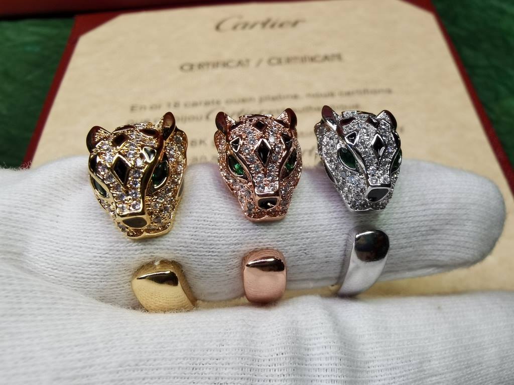 Cartier official [shhh][shhh] 11 flower leopard ring    leopard ring, open design, adjustable    full handmade magnifying glass   micro-set super sparkling AAAA diamonds, Australia imported emerald embellishment, three c