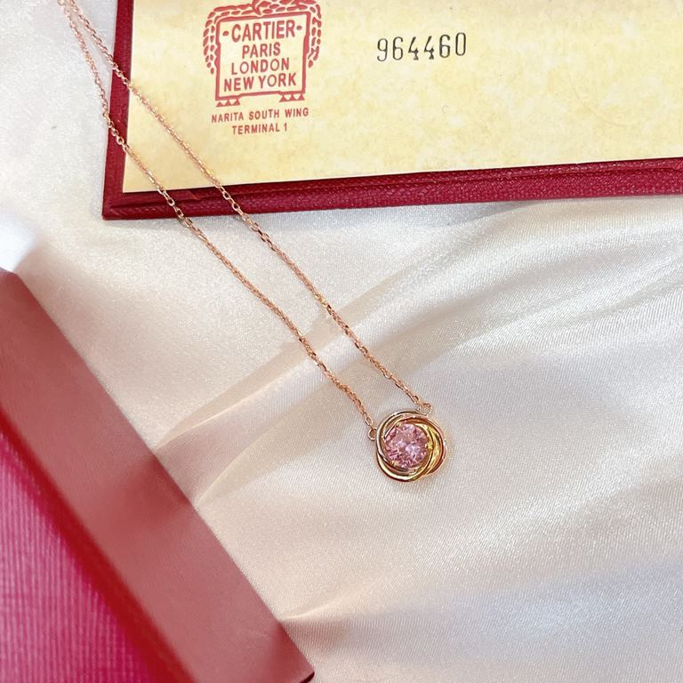 Limited Edition Cartier Cartier Tricolor Pink Diamonds   Necklace Trinity de cartier series High-end customized advanced color separation plating process exquisite top s925 sterling silver material does not fade and not 