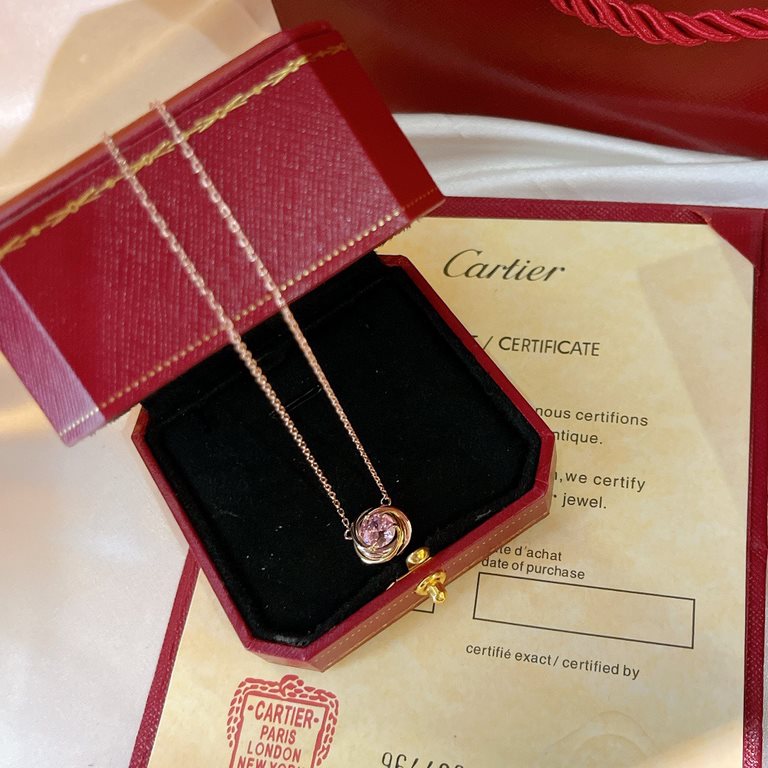 Limited Edition Cartier Cartier Tricolor Pink Diamonds   Necklace Trinity de cartier series High-end customized advanced color separation plating process exquisite top s925 sterling silver material does not fade and not 