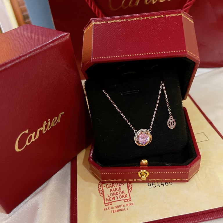 Limited Edition Cartier Cartier Tricolor Pink Diamonds   Necklace Trinity de cartier series High-end customized advanced color separation plating process exquisite top s925 sterling silver material does not fade and not 