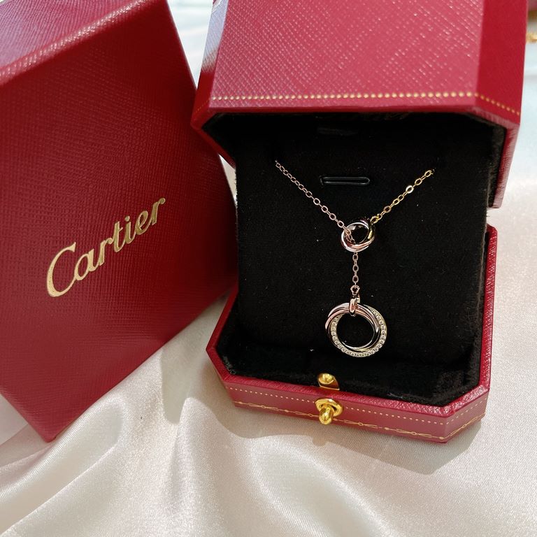 Cartier Cartier 21 years new Trinity series tricolor double ring tassel necklace classic durable, versatile Selected imported from Germany V gold material plating ultra-thick gold, authentic and consistent rose gold ultr