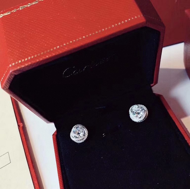 Cartier Cartier Rotating Collection Four Claw Stud Earrings Classic Luxury High-end Customized 925 Sterling Silver Gold-Plated!bling bling High-carbon diamonds shock you know!