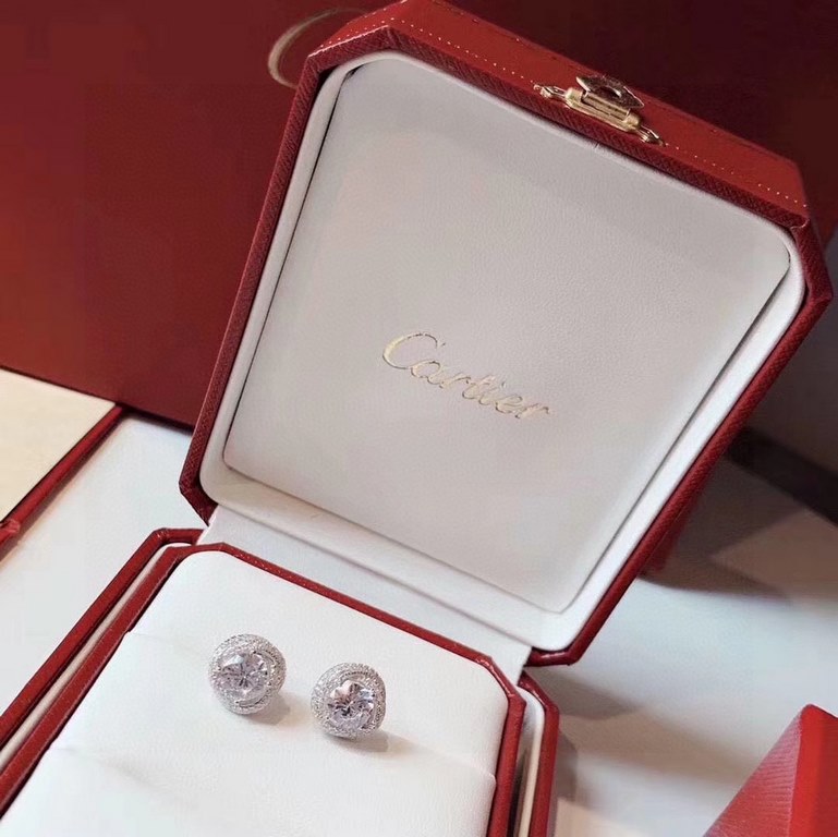 Cartier Cartier Rotating Collection Four Claw Stud Earrings Classic Luxury High-end Customized 925 Sterling Silver Gold-Plated!bling bling High-carbon diamonds shock you know!