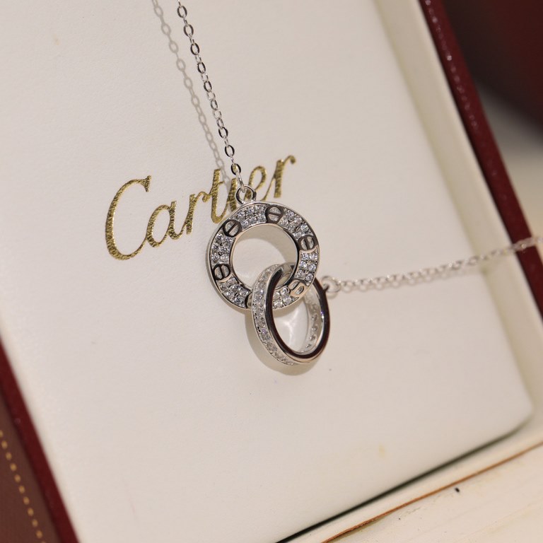 CARTIER Cartier LOVE series double ring full of diamonds necklace   thick gold plating inlaid with high-carbon diamonds very versatile hundred look not tired  rose gold gold gold, platinum, three colors, star NetroStar w