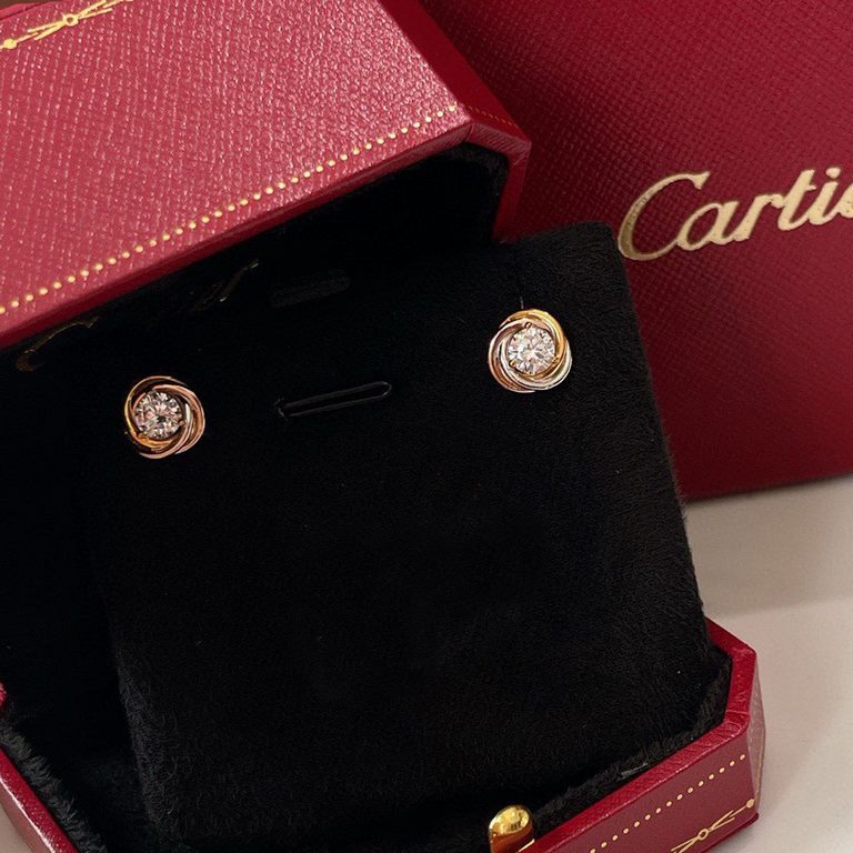 Cartier Cartier Tricolor solitaire   earrings   Trinity de cartier collection High-end customization Advanced color separation plating craft exquisite top s925 sterling silver material does not fade and not allergic to s