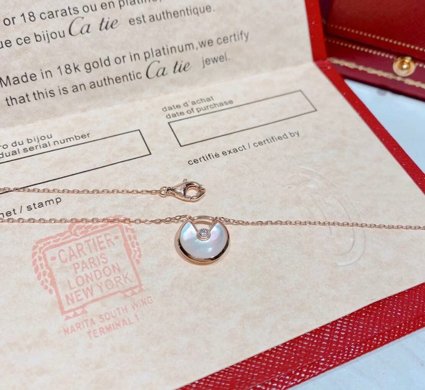 OEM level highest version Cartier UFO 18K gold amulet white shell diamond necklace   top craft 925 sterling silver customized details fine workmanship symbolizing the guardian of mother-of-pearl carved to open the lucky 