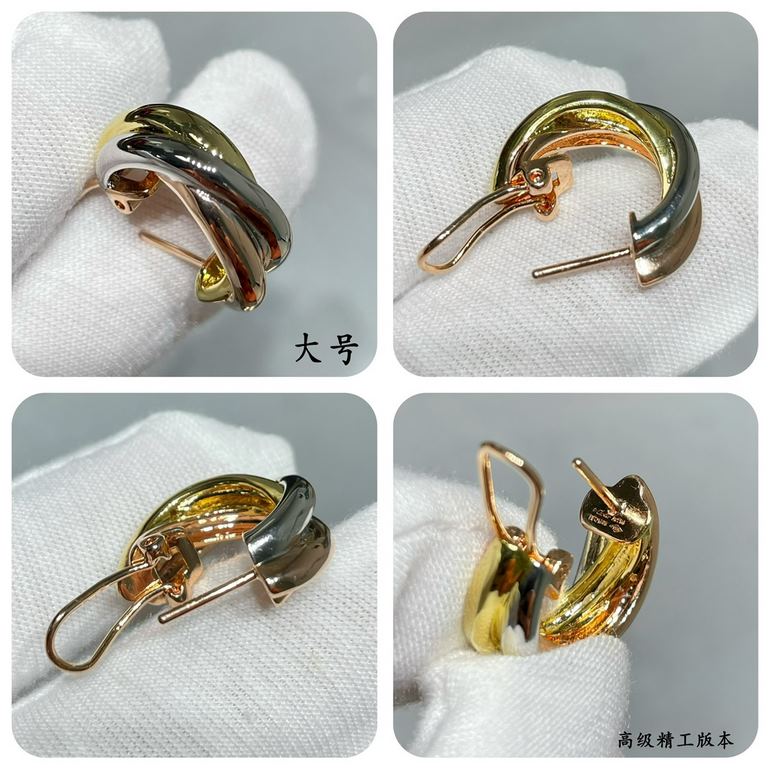 V gold material Split-color plating Cartier large three rings without diamond earrings, another classic, perfect interpretation of symmetrical aesthetics Elegant and generous. Wearing comfort is high It is not easy to ho