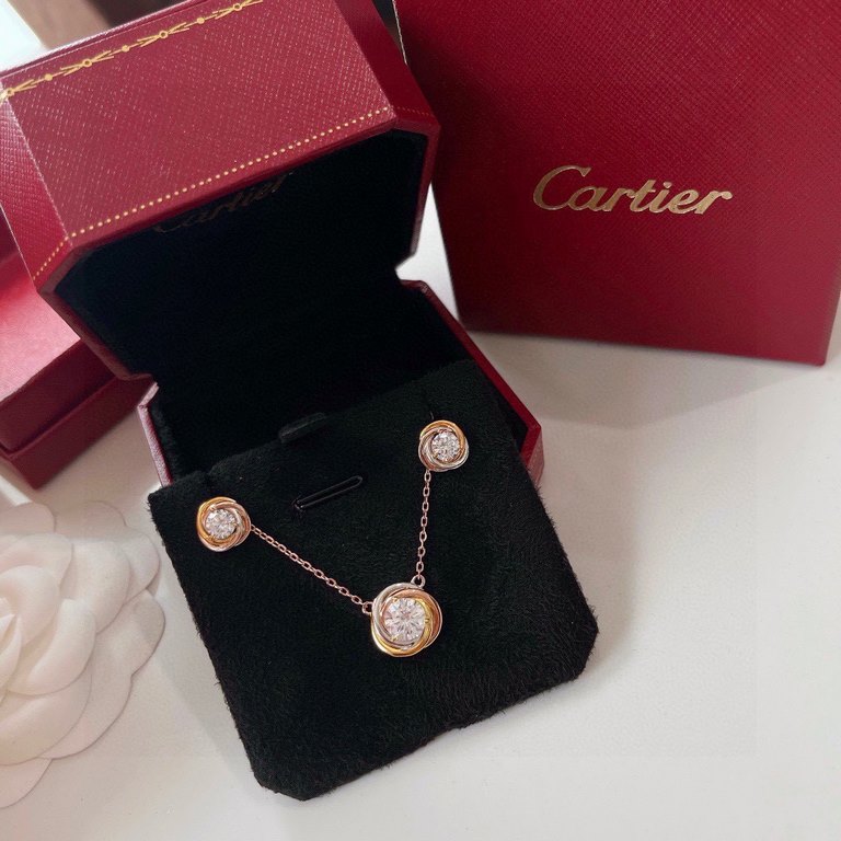 Cartier Cartier Tricolor solitaire   Necklace Earrings Trinity de cartier collection High-end customization High-class color separation plating craft exquisite top s925 sterling silver material does not fade and not alle