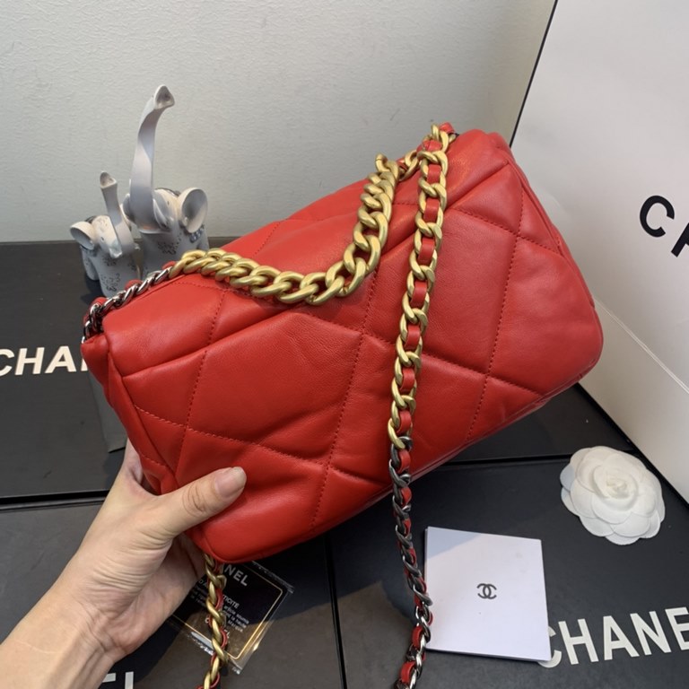 Chane-l small incense 2019 new Model AS1160 2019 fall and winter large diamond lattice tofu bag imported sheepskin single mouth bag Ancient silver white lat gold 3 kinds of metal mixed shoulder straps Coarse chain highli