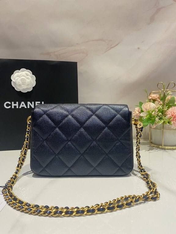 chane1 fall and winter adjustable buckle cell phone bagLitchi grain dark blue pearl leather Golden buckle adjustable buckle   adjust the length of the size more appropriateIt can put down your cell phone as well as other