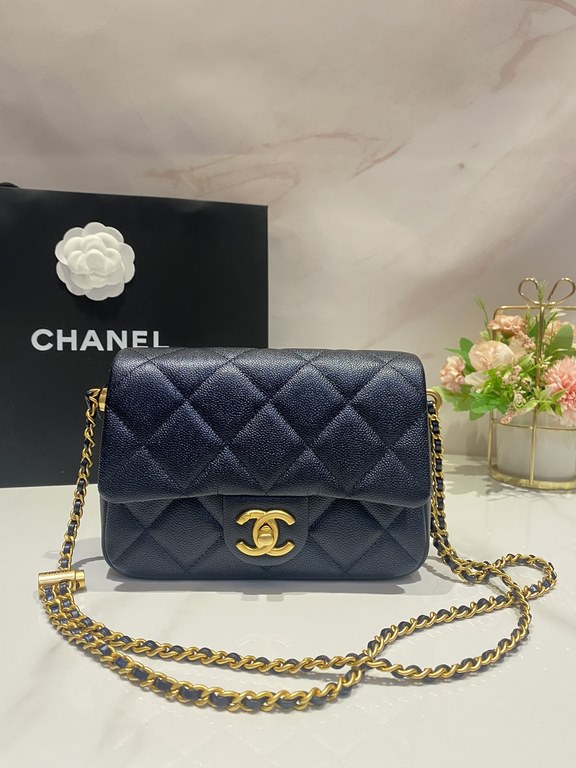 chane1 fall and winter adjustable buckle cell phone bagLitchi grain dark blue pearl leather Golden buckle adjustable buckle   adjust the length of the size more appropriateIt can put down your cell phone as well as other