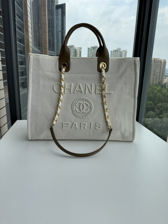 CHANEL 66941 #Large Beach Cowboy Canvas Bag  chanel deauville  SpringSummer Dubai Resort Collection Classic Shopping Bag with Handle Large Mommy Bag Summer Fashion Partner Casual Versatile [Delightful] More and more natu