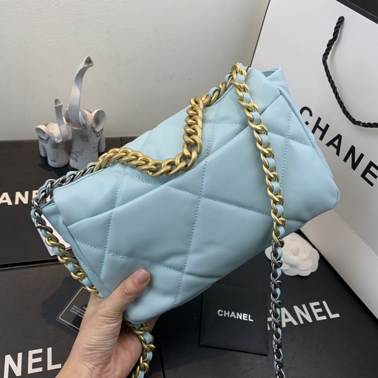 Chane-l small incense 2019 new Model AS1160 2019 fall and winter large diamond lattice tofu bag imported sheepskin single mouth bag Ancient silver white lat gold 3 kinds of metal mixed shoulder straps Coarse chain highli