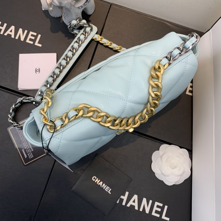 Chane-l small incense 2019 new Model AS1160 2019 fall and winter large diamond lattice tofu bag imported sheepskin single mouth bag Ancient silver white lat gold 3 kinds of metal mixed shoulder straps Coarse chain highli