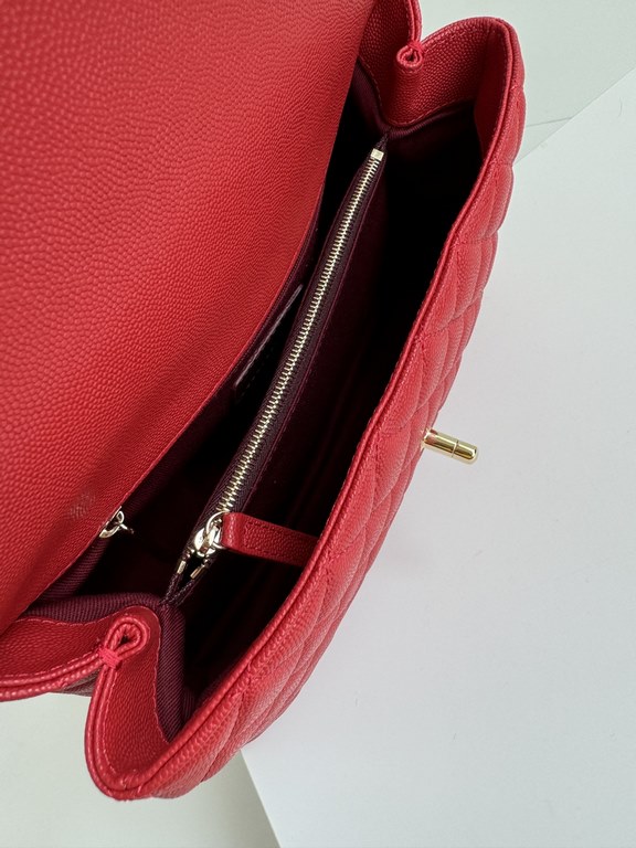 A92991 newest ribbed fine grain embossed calfskin with ball motif pattern handle shoulder crossbody handbag medium flap bag, grain embossed calfskin, ball motif and gold metal , size 18 x 29 x 12cm