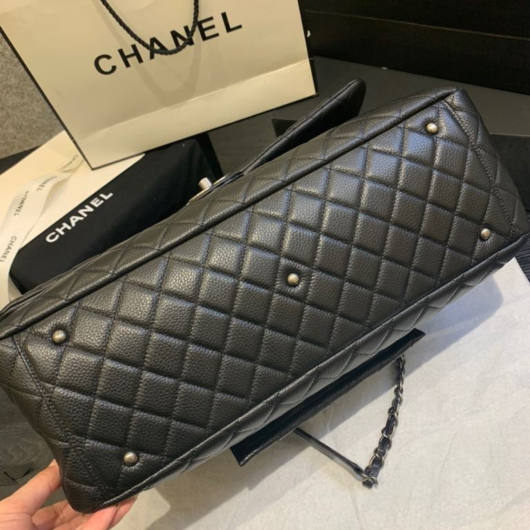 CHANEL 20 new CF travel casual fashion big bag  Material Deer grain cowhide leather and vintage silver metalColor BlackSize 46.5×17×29cmModeling No. A91169Official Price 41.500