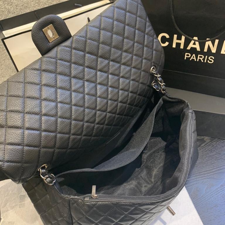 CHANEL 20 new CF travel casual fashion big bag  Material Deer grain cowhide leather and vintage silver metalColor BlackSize 46.5×17×29cmModeling No. A91169Official Price 41.500