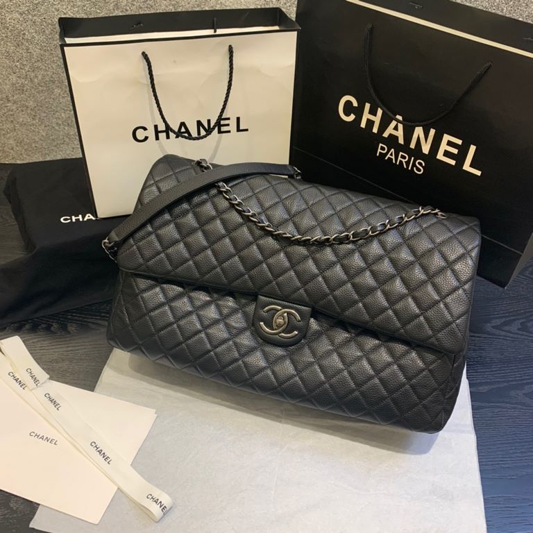 CHANEL 20 new CF travel casual fashion big bag  Material Deer grain cowhide leather and vintage silver metalColor BlackSize 46.5×17×29cmModeling No. A91169Official Price 41.500