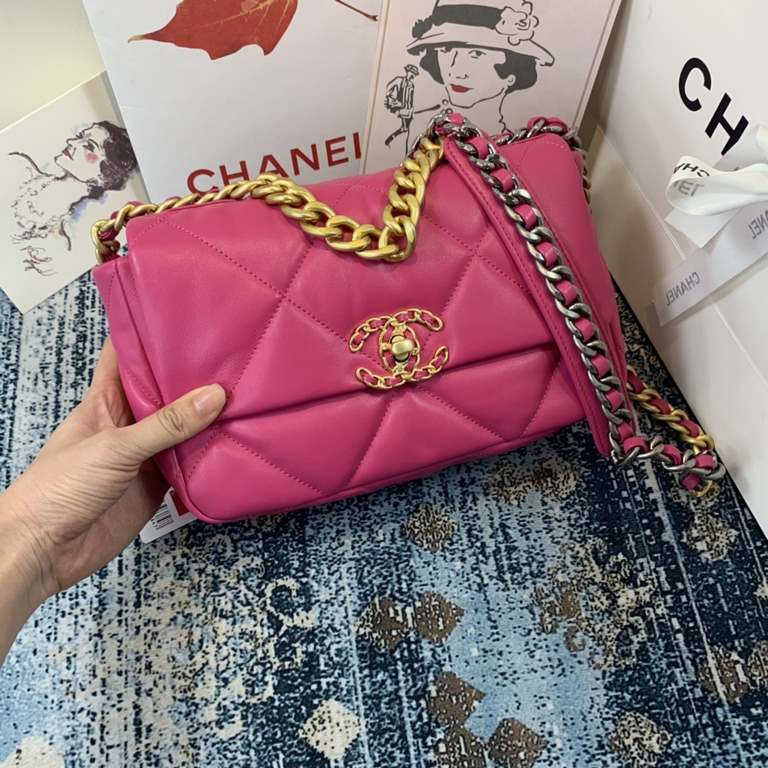 Chane-l small incense 2019 new Model AS1160 2019 fall and winter large diamond lattice tofu bag imported sheepskin single mouth bag Ancient silver white lat gold 3 kinds of metal mixed shoulder straps Coarse chain highli