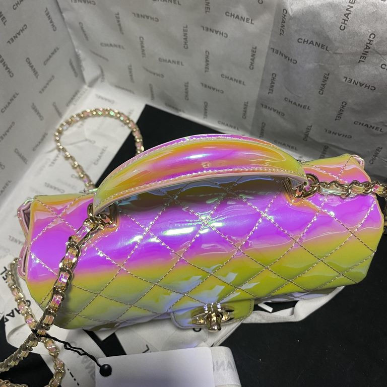 Chanel 2024 latest Mini CF handle handbag Classic diamond lattice mouth cover bag Decorated with exquisite classic chain with handheld, imported mirror material is really quite sunny [color] as if it is the American Girl