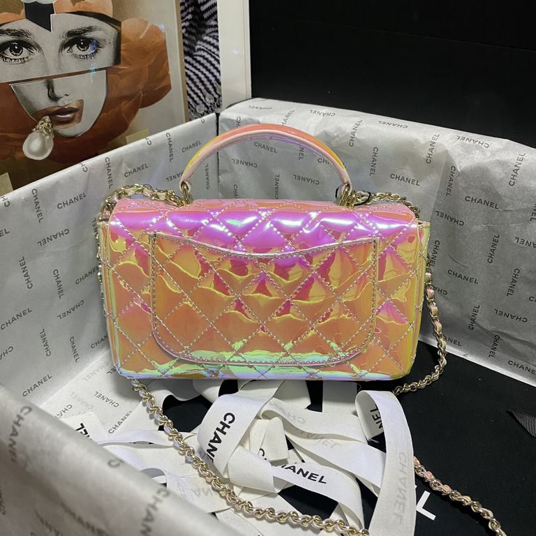 Chanel 2024 latest Mini CF handle handbag Classic diamond lattice mouth cover bag Decorated with exquisite classic chain with handheld, imported mirror material is really quite sunny [color] as if it is the American Girl