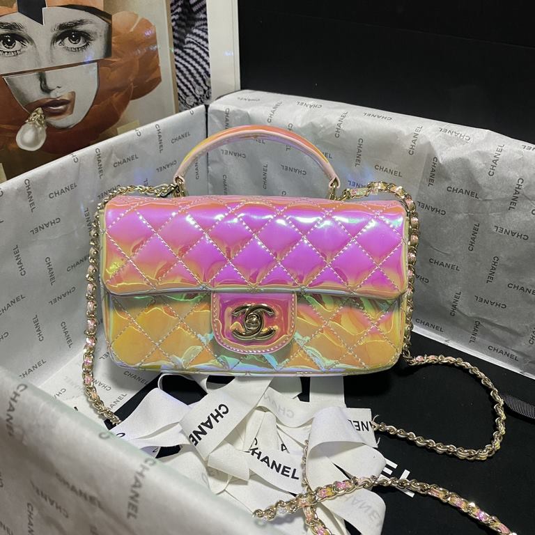 Chanel 2024 latest Mini CF handle handbag Classic diamond lattice mouth cover bag Decorated with exquisite classic chain with handheld, imported mirror material is really quite sunny [color] as if it is the American Girl