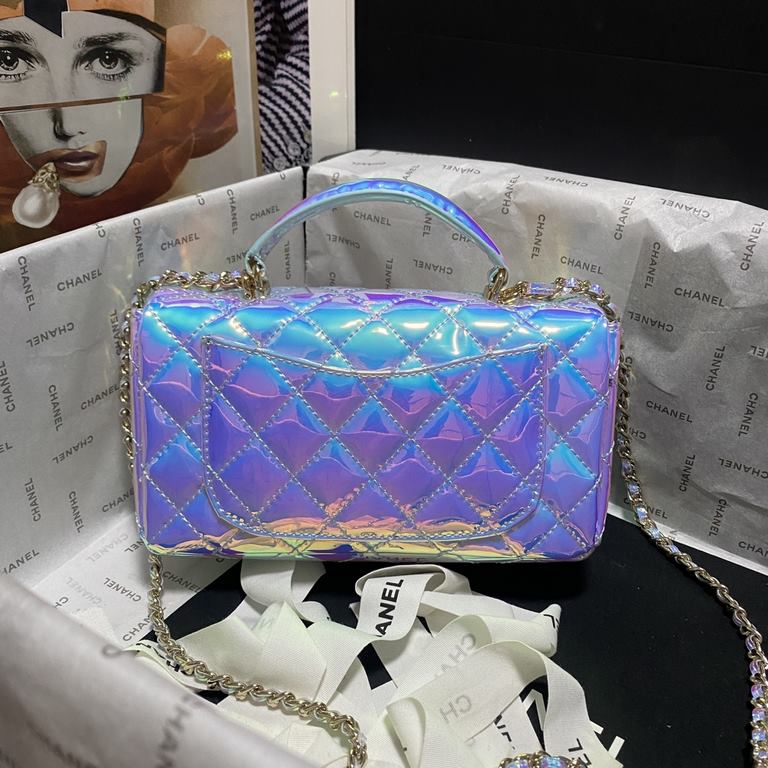 Chanel 2024 latest Mini CF handle handbag Classic diamond lattice mouth cover bag Decorated with exquisite classic chain with handheld, imported mirror material is really quite sunny [color] as if it is the American Girl