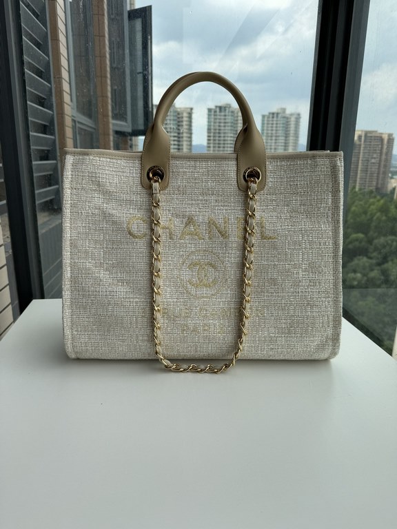 CHANEL 66941 #Large Beach Cowboy Canvas Bag  chanel deauville  SpringSummer Dubai Resort Collection Classic Shopping Bag with Handle Large Mommy Bag Summer Fashion Partner Casual Versatile [Delightful] More and more natu