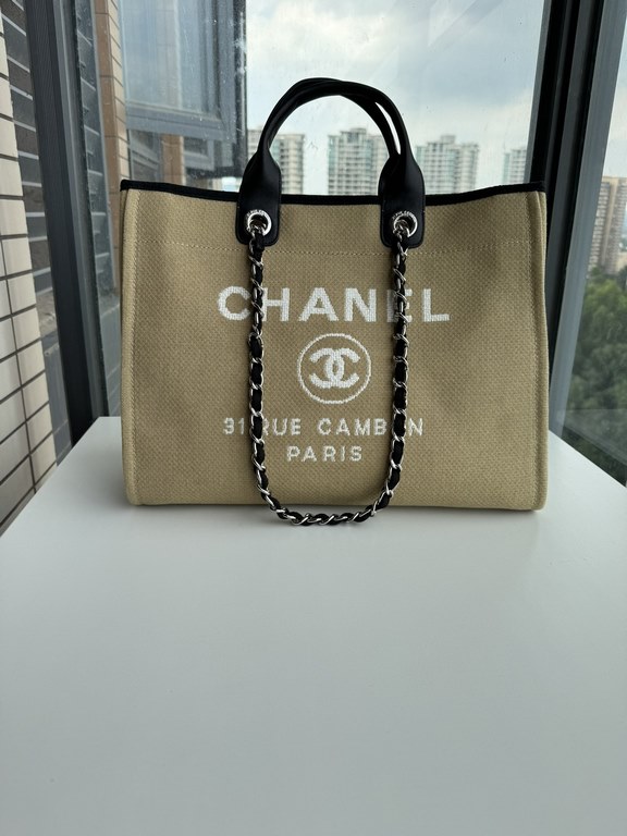 CHANEL 66941 #Large Beach Cowboy Canvas Bag  chanel deauville  SpringSummer Dubai Resort Collection Classic Shopping Bag with Handle Large Mommy Bag Summer Fashion Partner Casual Versatile [Delightful] More and more natu