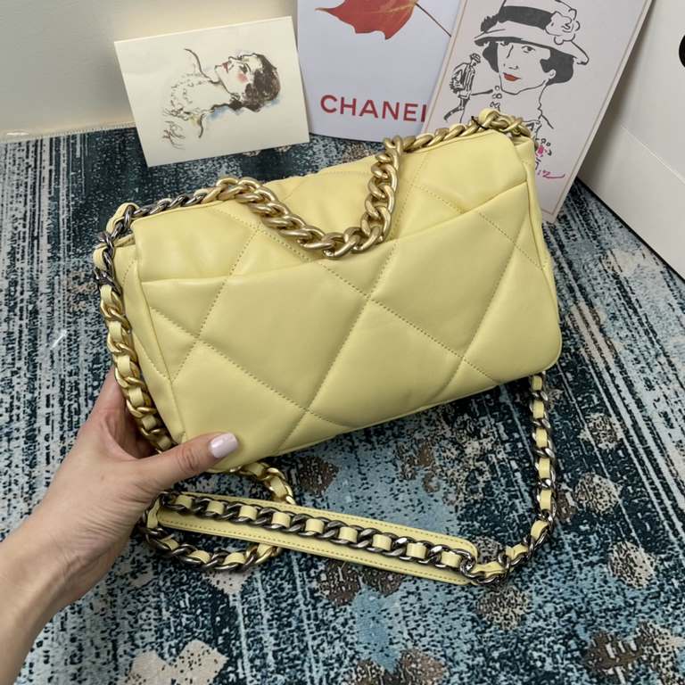 Chane-l small incense 2019 new Model AS1160 2019 fall and winter large diamond lattice tofu bag imported sheepskin single mouth bag Ancient silver white lat gold 3 kinds of metal mixed shoulder straps Coarse chain highli