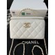 A96060 Chanel 24C Limited Edition Rhinestone Letter Handle Long Box Bag Cosmetic Slanting Bag with Drill Handle Lambskin Brushed Metal Hardware, Logo Letter Handle Exquisite and Noble, Buckle Cover Part of the Leather We