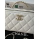 A96060 Chanel 24C Limited Edition Rhinestone Letter Handle Long Box Bag Cosmetic Slanting Bag with Drill Handle Lambskin Brushed Metal Hardware, Logo Letter Handle Exquisite and Noble, Buckle Cover Part of the Leather We