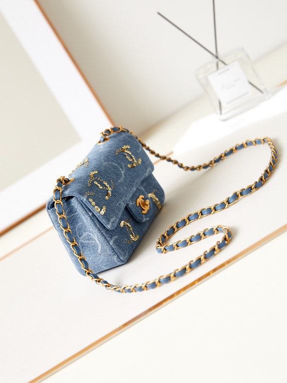 23B Cowboy CF23B Cowboy beaded sequins cf bag gray denim bag body ten sequins logo too good-looking itLike a walking starry sky beautiful and fashionable Zun's good love ah ...... only gray denim denim, more than a littl