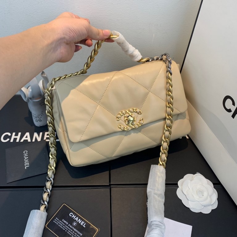 Chane-l small incense 2019 new Model AS1160 2019 fall and winter large diamond lattice tofu bag imported sheepskin single mouth bag Ancient silver white lat gold 3 kinds of metal mixed shoulder straps Coarse chain highli