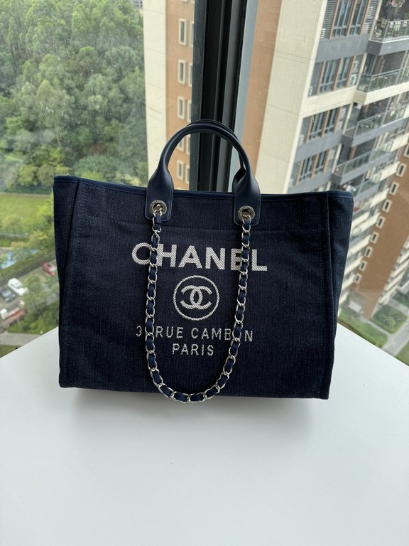 CHANEL 66941 #Large Beach Cowboy Canvas Bag  chanel deauville  SpringSummer Dubai Resort Collection Classic Shopping Bag with Handle Large Mommy Bag Summer Fashion Partner Casual Versatile [Delightful] More and more natu