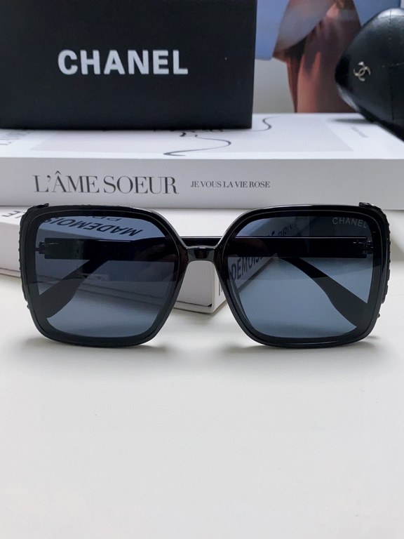 Chanel Chanel 2024 new fashion sunglasses female anti-ultraviolet Korean version of the tide of large face thin box sunglasses summer sunscreen Ms. sunglasses